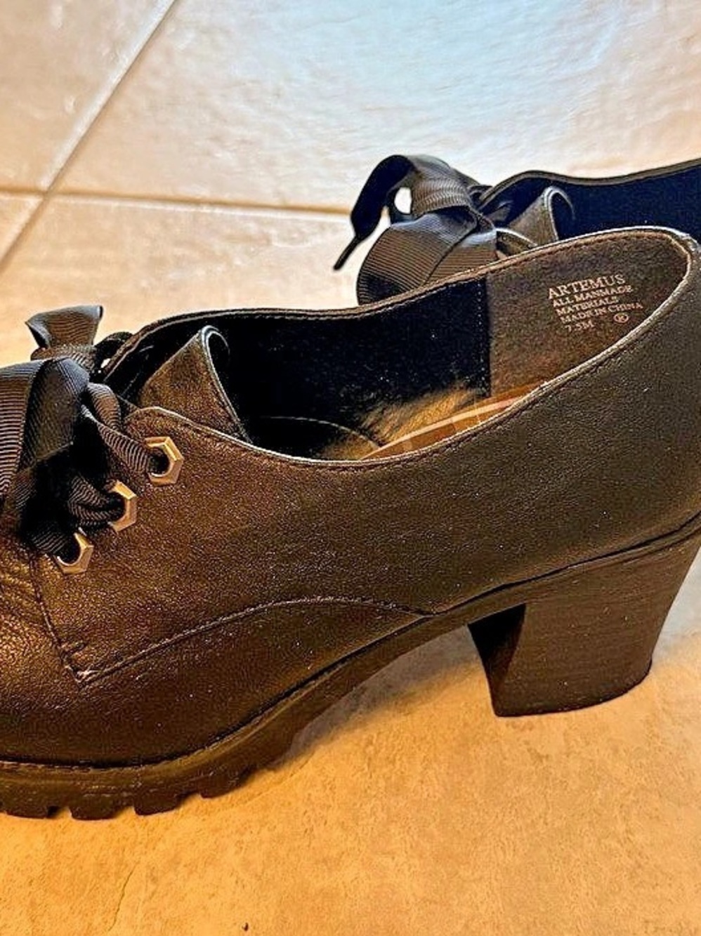 Jellypop Black Lace-Up Heeled Shoes